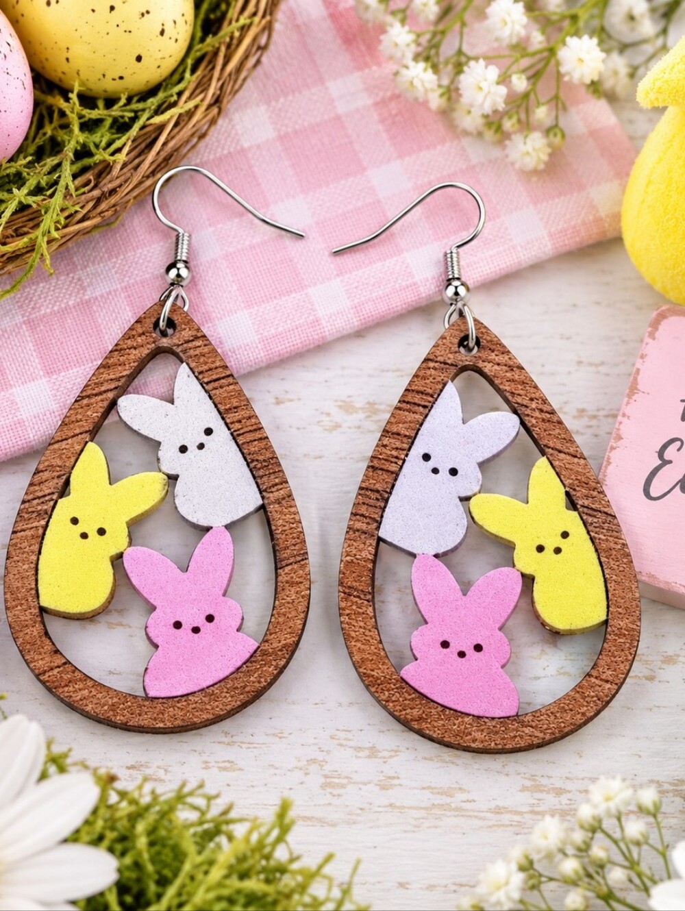 MODCLOTH WOODEN PEEPS MARSHMALLOW EARRINGS